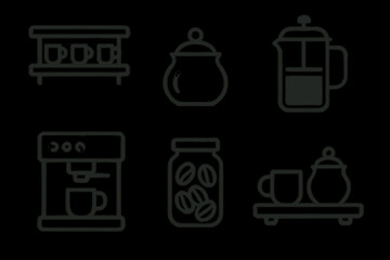 Minimalist coffee icons collection featuring brew methods and equipment