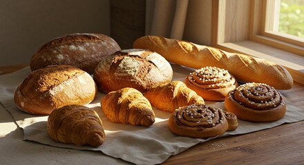Assortment of freshly baked breads and pastries