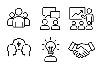 Obraz premium Business icons: teamwork, discussion, presentation, brainstorming, innovation, partnership