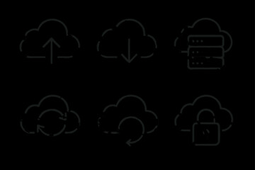 Obraz premium Cloud icons: upload, download, sync, backup, server, security