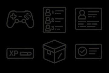 Fototapeta premium Outline icons of gaming controller, profile, and progress elements