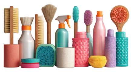 Colorful cleaning supplies collection