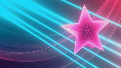 A symmetrical star motif glows shifting gradients from hot magenta to deep violet edges pulsating rhythmically vibrant k loop doubles energetic concert LED filler youth oriented promo background