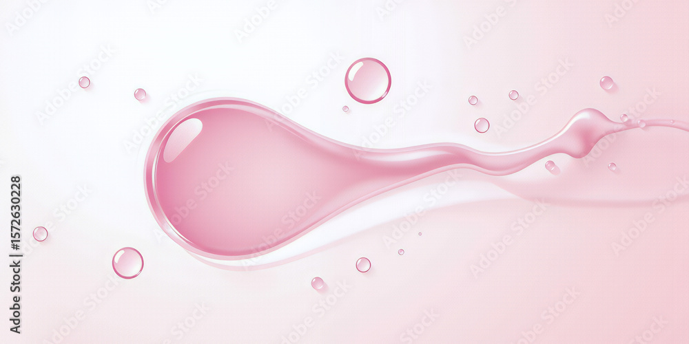 Aufkleber a pink fluid drop with smaller bubbles on a light pink and white gradient background on transparent 