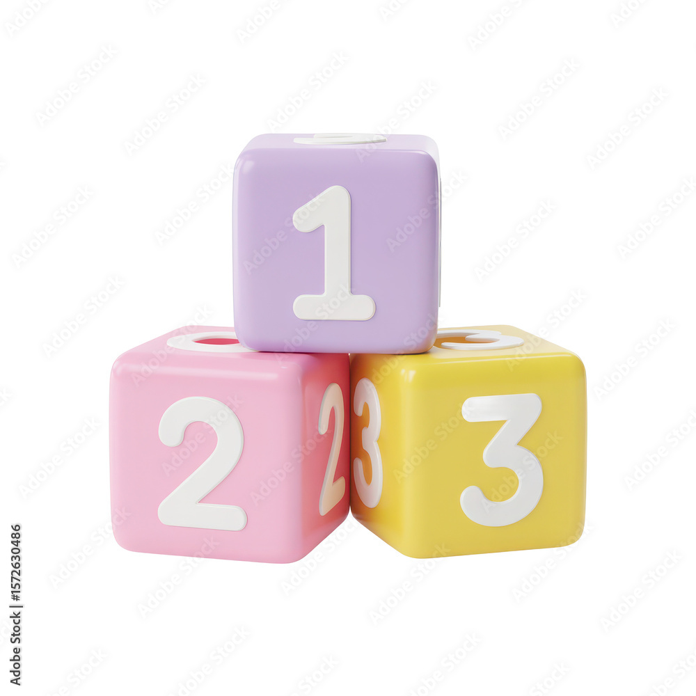 Fototapete three colorful building blocks with numbers one two and three stacked together isolated on transpare