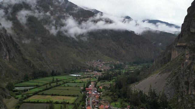 Aerial view of agues caliente village and mountains, Peru.