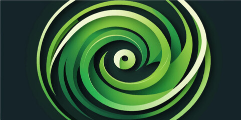 Abstract green spiral design with concentric circles and a vibrant light twirl pattern