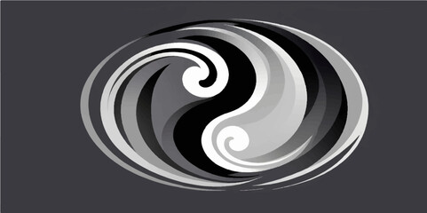 Abstract Yin and Yang: A mesmerizing grayscale graphic interpretation of the Yin and Yang symbol, showcasing flowing curves and balanced elements.