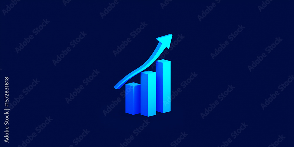 Poster a blue bar graph with an upward arrow against a dark blue gradient background view on transparent ba