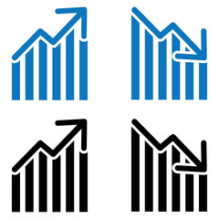 Growing and declining graph icon. Growing and declining solid and line icon set. vector illustration. eps file.