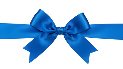 Bright blue satin ribbon with bow PNG, realistic high-resolution cutout on transparent background, gift wrap decor for present, sale, discount, festive design

