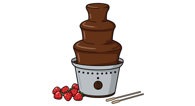 chocolate fountain with strawberries and skewers clip art preview
