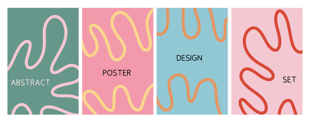 Collection of Colorful Minimal Wavy Line Art Backgrounds for Trendy Poster and Print Design