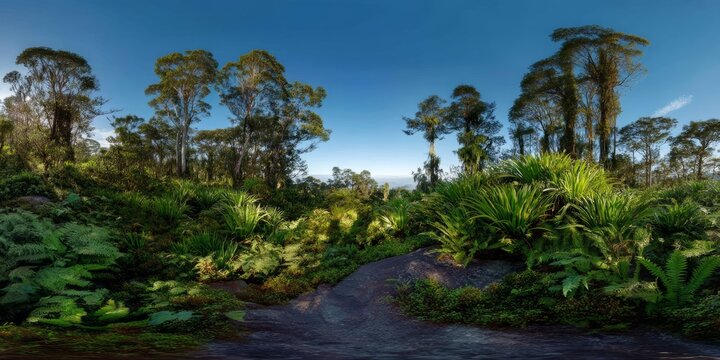 Lush jungle hiking adventure tropical forest hdr 360 degrees nature