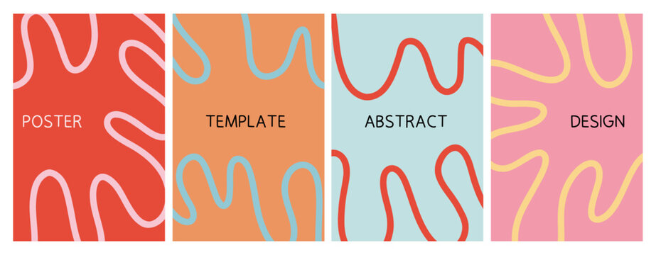 Set of Modern Abstract Bold Wavy Line Backgrounds for Ads, Covers, Social Media Graphics, Shop, Discount, Sale and Flyer Decoration	