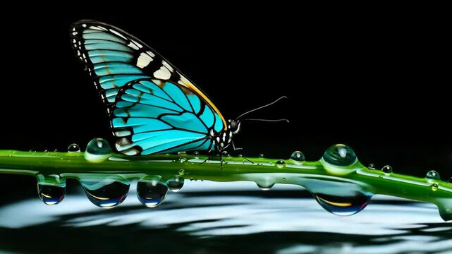Close up macro shot of beautiful butterfly insects with water drops on foliage and river.quietly poetic concepts.environmental and ecology background.