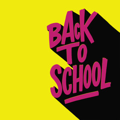 Back to School Poster – Handwritten Pink Typography with Long Shadow on Bright Yellow Background