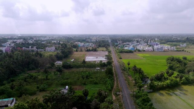 Aerial Shot of Villupuram City with Tracks passing through the city