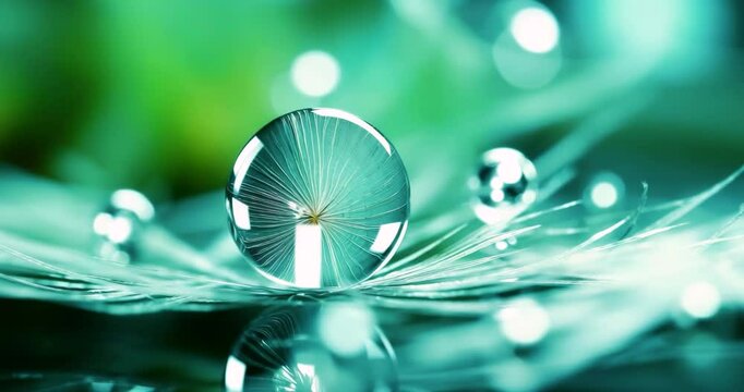 Closeup beautiful dew drops water moving on fluffy dandelion flower plant.clean and pure concepts.natural and environment