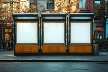 Three Blank Advertisement Panels on Urban Street Corner