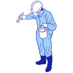 ペンキを塗る職人_ブルー