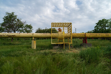Part of a gas pipeline control point in the middle of a field