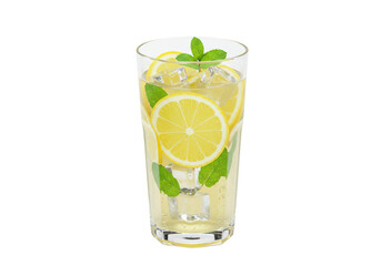Isolated Refreshing Lemonade Glass with Ice and Mint