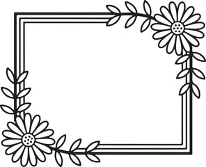 Obraz premium Rectangular Ornate Floral Frame with Detailed Line Art Border Featuring Daisies, Leaves, Vines, and Symmetrical Decorative Motifs