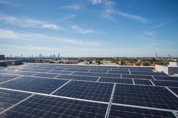 Rooftop solar panel array green energy system sustainable power installation technology
