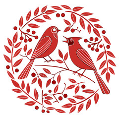 Obraz premium a red bird on a branch with berries