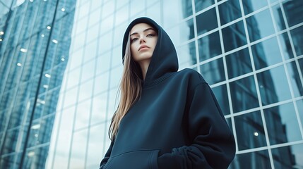 High-Fashion Hoodie with Exaggerated Sleeves Worn by Model &ndash; Avant-Garde Streetwear Look
