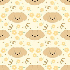 Naklejka premium seamless pattern with puppy and flowers, fabric pattern, gift wrapping paper, notebook cover, phone case pattern 