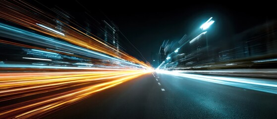 Night city lights trails