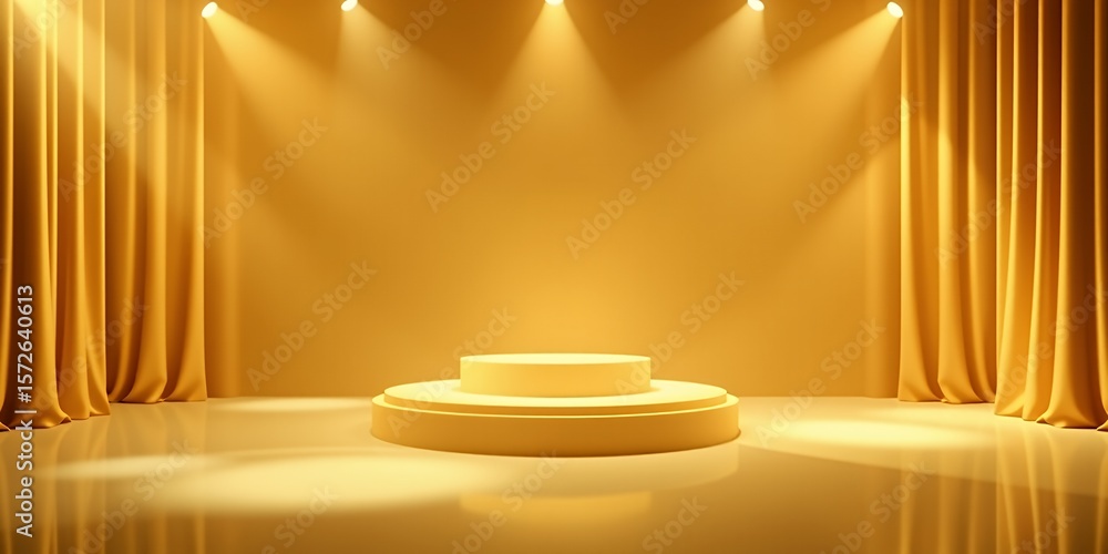 Aufkleber golden stage with curtains and spotlights creating a bright and inviting atmosphere on transparent b