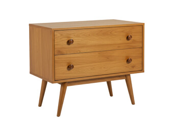 Isolated Mid-Century Modern Wooden Dresser with Two Drawers and Tapered Legs