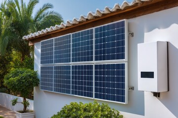 Solar panels on a house exterior wall