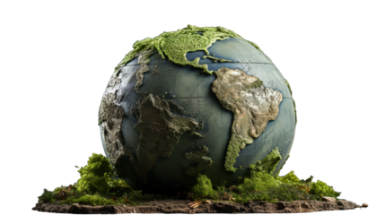 Earth globe with plants isolated on transparent background. PNG The Environment