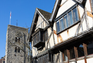 15th Century timber house and 'St Michael at the North Gate' historic church in the city of Oxford