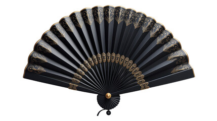 Elegant black folding fan isolated on transparent background. PNG Culture and Religion