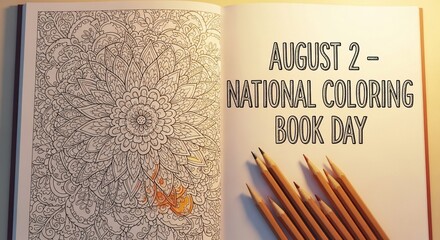 Celebrate national coloring book day with intricate patterns and pencils on a creative page.