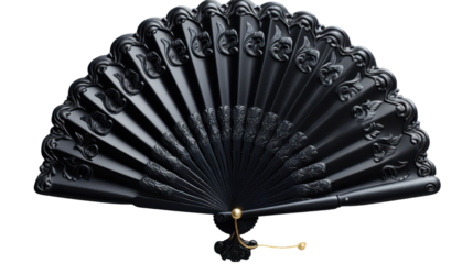 Elegant black folding fan isolated on transparent background. PNG Culture and Religion