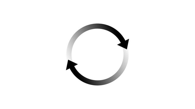 Animation of rotation of movement in a circle arrows on a white background.