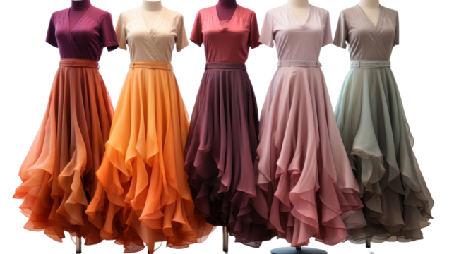 Elegant chiffon dresses isolated on transparent background. PNG