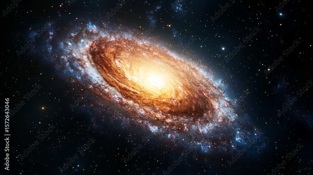 Poster mesmerizing spiral galaxy rotating majestically in the universe, with swirling arms adorned by count