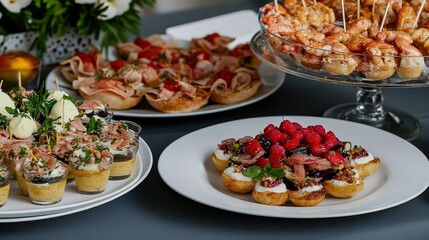 Gourmet appetizer showcase elegant dining room food photography luxurious environment close-up view culinary delight
