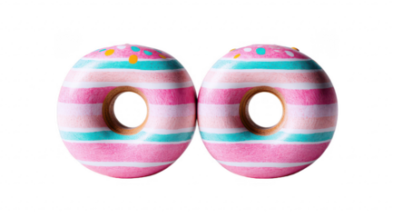 Two pink & teal striped donuts