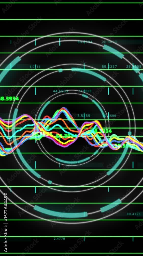 Poster animation of processing data and rotating animation green circles