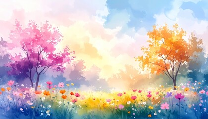 Breathtaking landscape, a tapestry of flowers and trees in full bloom scenic