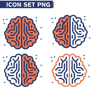 Icone icon di linea di intelligenza artificiale cervello cranio testa uomo macchina androide umanoide illustrazioni cloud 