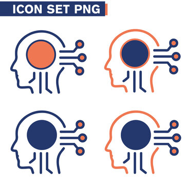 Icone icon di linea di intelligenza artificiale cervello cranio testa uomo macchina androide umanoide illustrazioni cloud 
